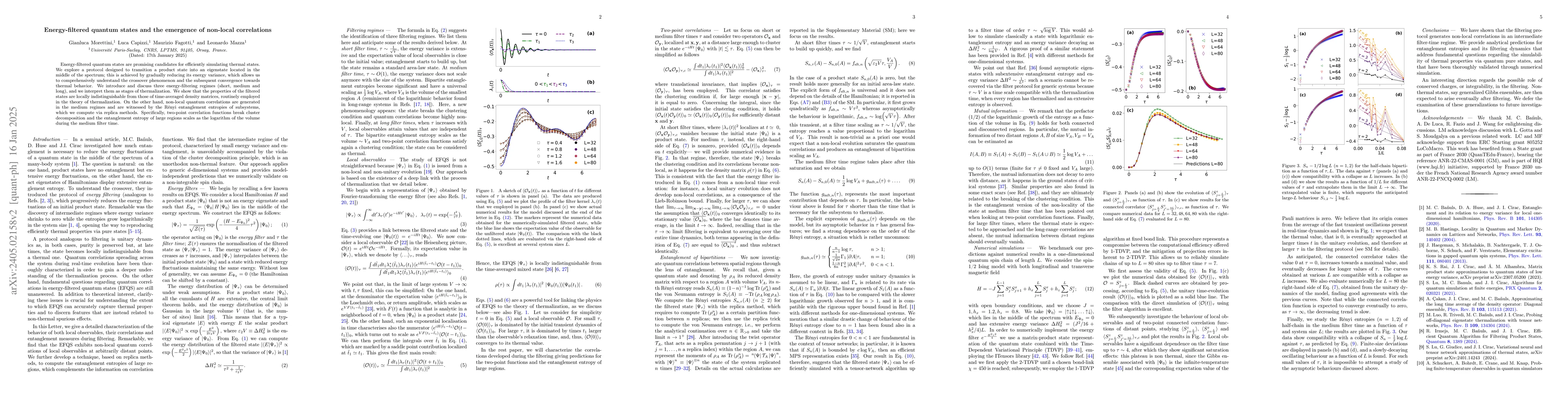 Thumbnail for Energy-filtered quantum states and the emergence of non-local
  correlations