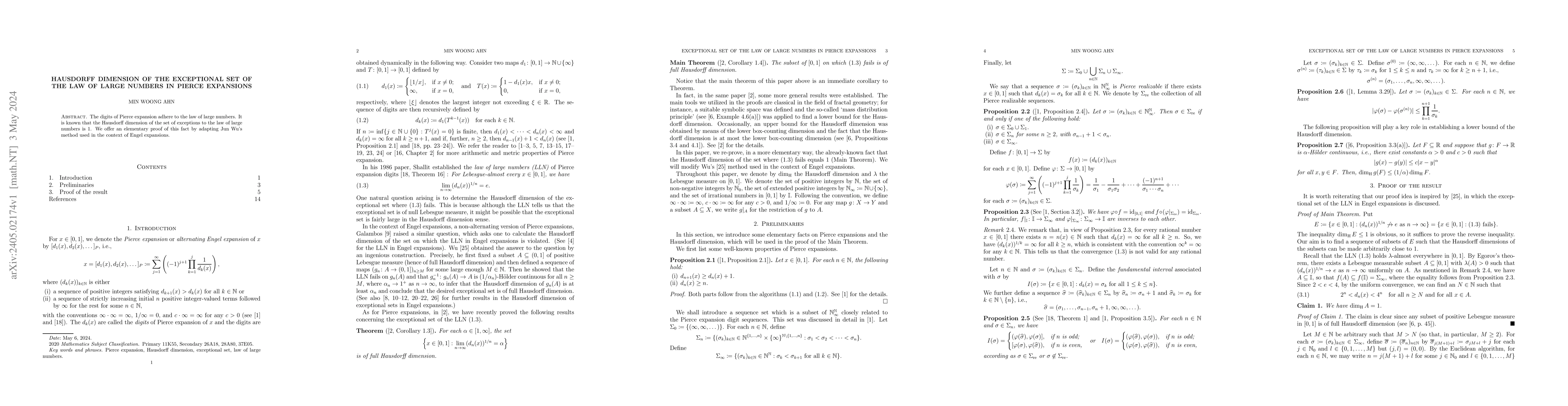 Thumbnail for Hausdorff dimension of the exceptional set of the law of large numbers
  in Pierce expansions