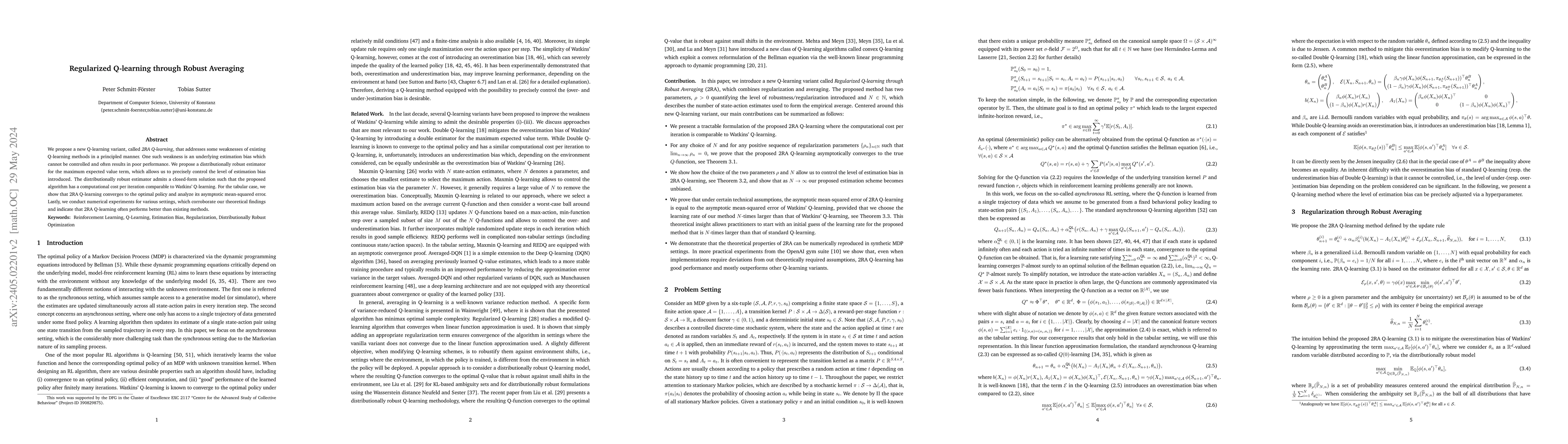 Thumbnail for Regularized Q-learning through Robust Averaging