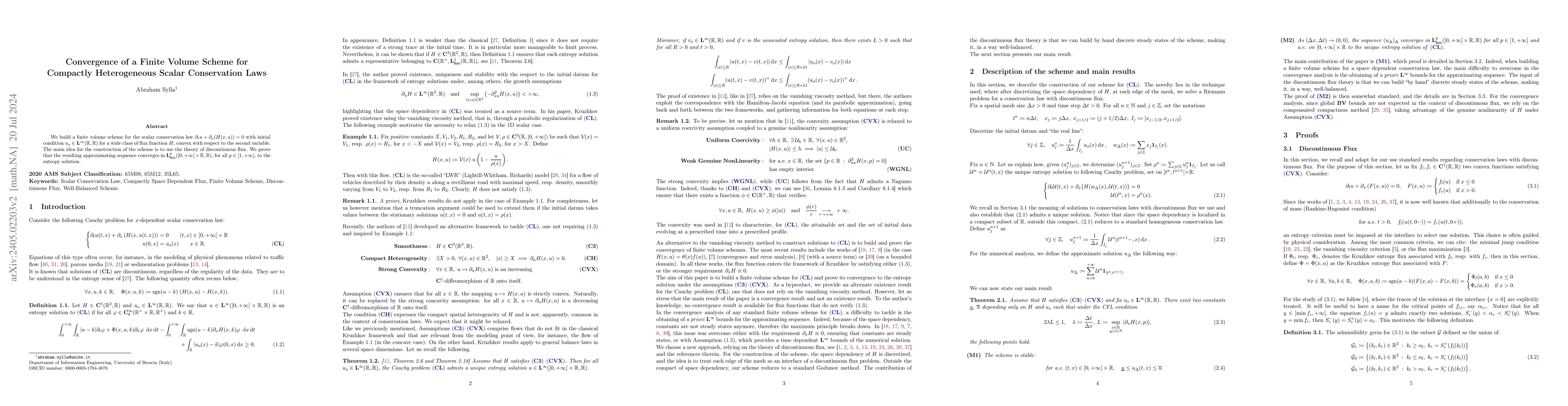 Thumbnail for Convergence of a Finite Volume Scheme for Compactly Heterogeneous Scalar
  Conservation Laws