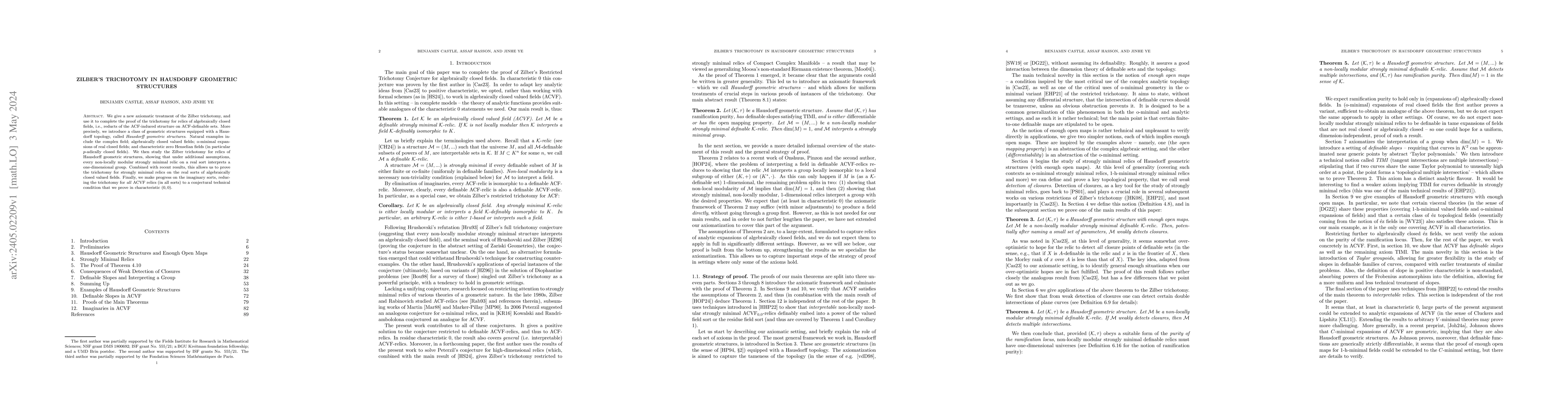 Thumbnail for Zilber's Trichotomy in Hausdorff Geometric Structures