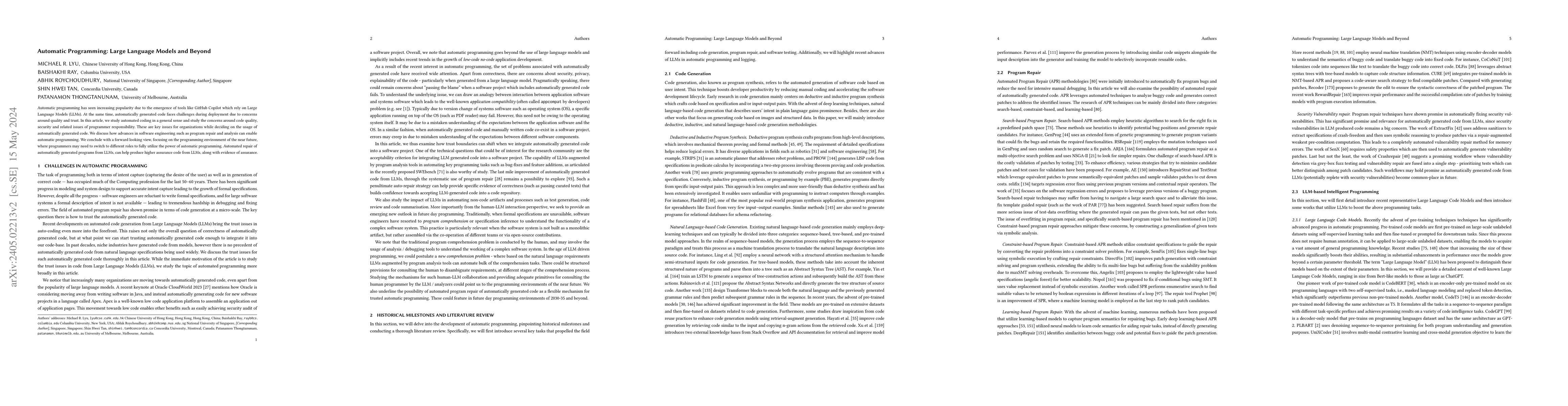 Thumbnail for Automatic Programming: Large Language Models and Beyond