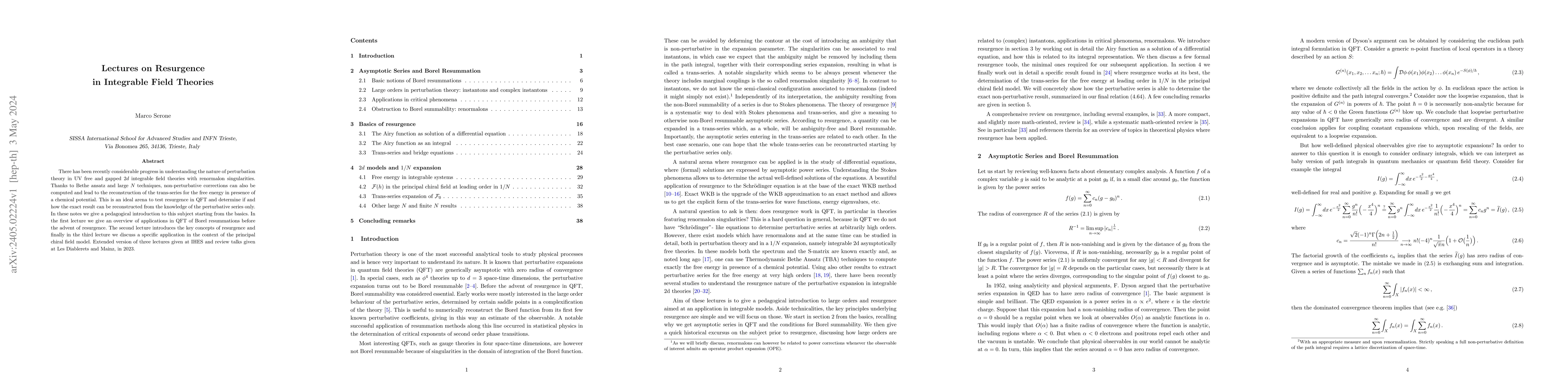 Thumbnail for Lectures on Resurgence in Integrable Field Theories