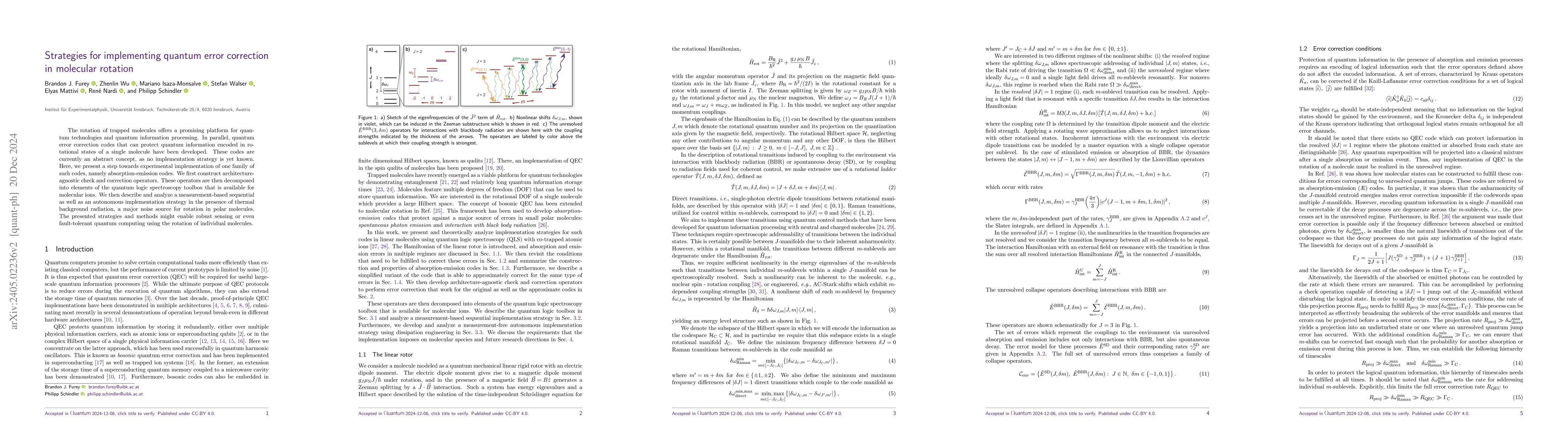 Thumbnail for Strategies for implementing quantum error correction in molecular
  rotation