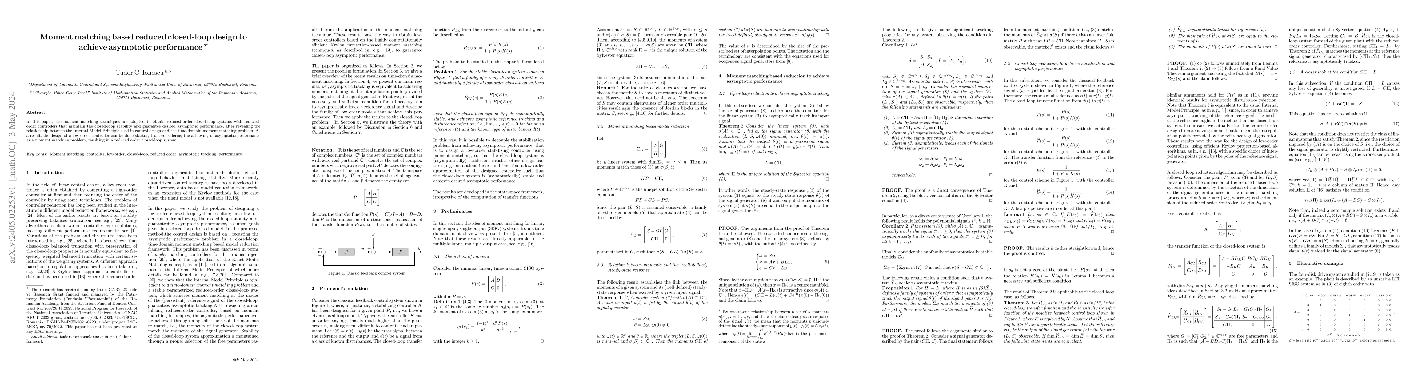 Thumbnail for Moment matching based reduced closed-loop design to achieve asymptotic
  performance