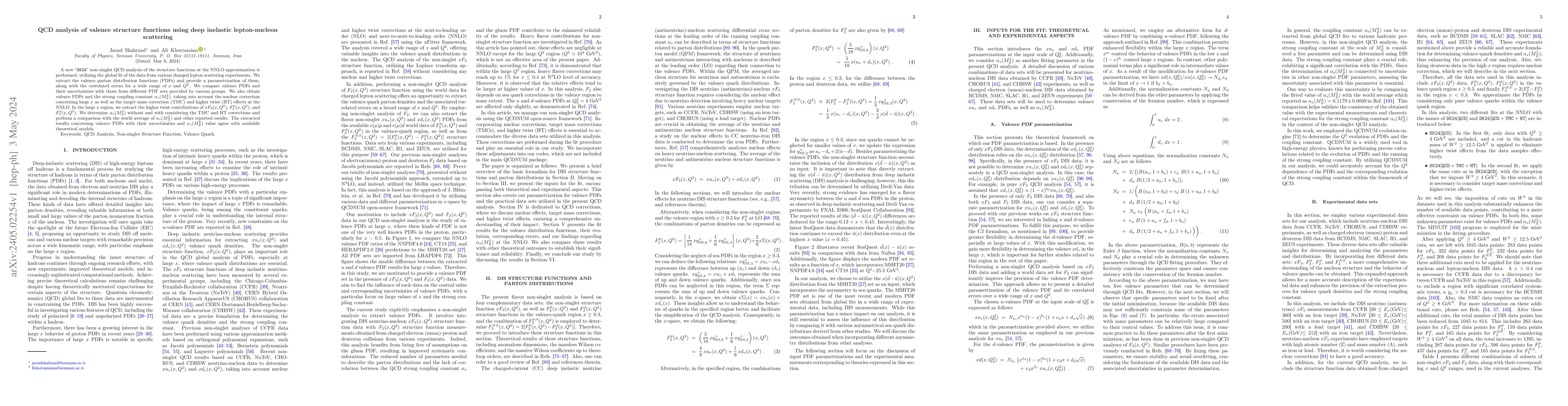 Thumbnail for QCD analysis of valence structure functions using deep inelastic
  lepton-nucleon scattering