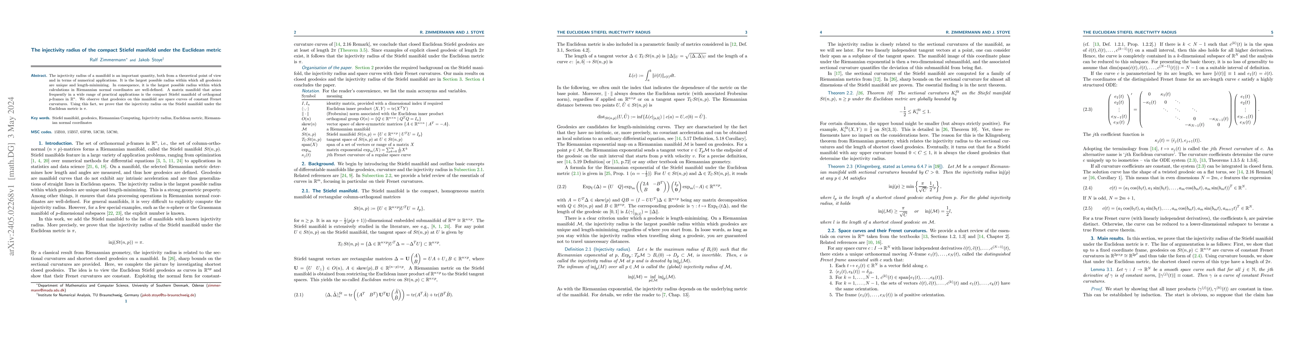 Thumbnail for The injectivity radius of the compact Stiefel manifold under the
  Euclidean metric