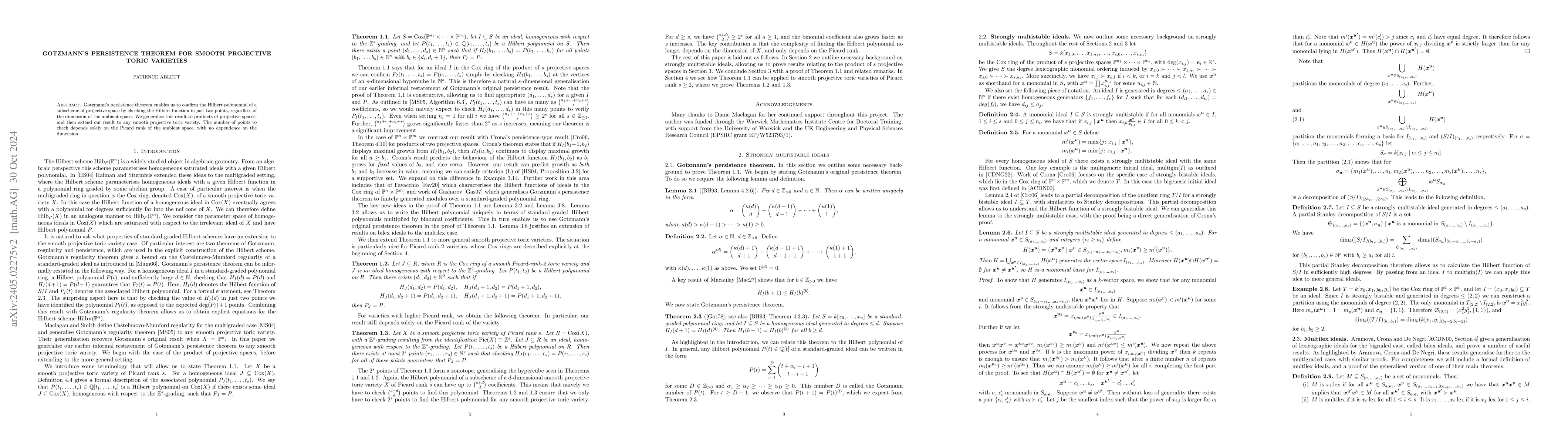 Thumbnail for Gotzmann's persistence theorem for smooth projective toric varieties