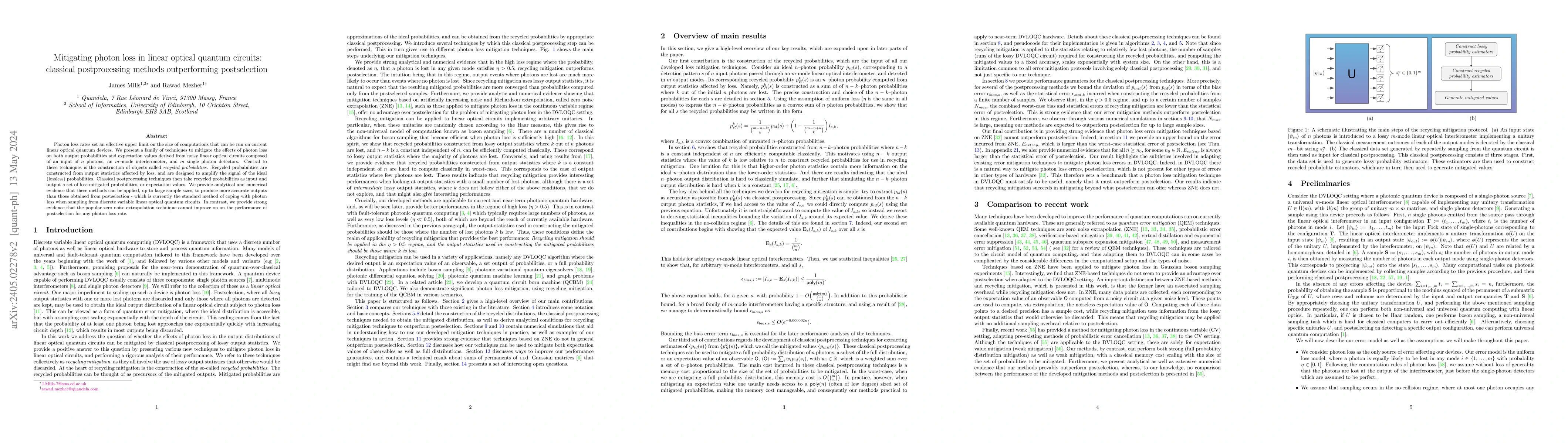 Thumbnail for Mitigating photon loss in linear optical quantum circuits: classical
  postprocessing methods outperforming postselection