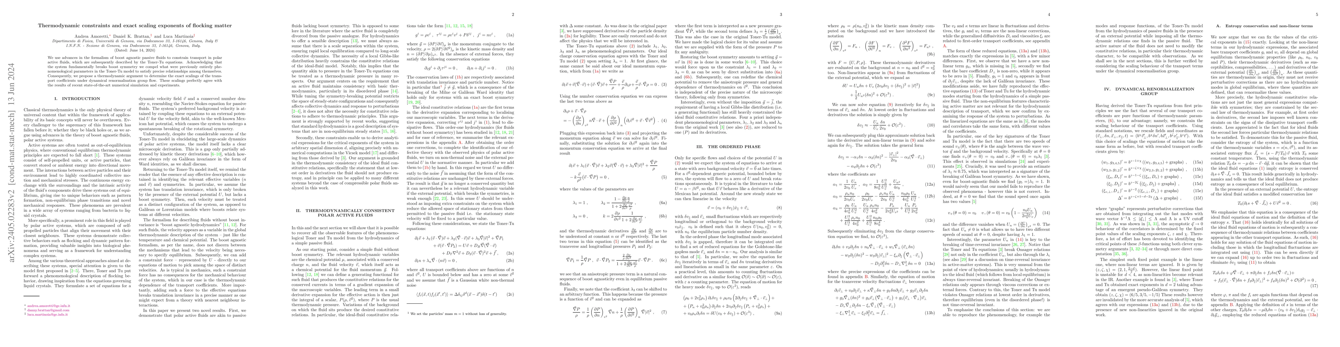 Thumbnail for Thermodynamic constraints and exact scaling exponents of flocking matter