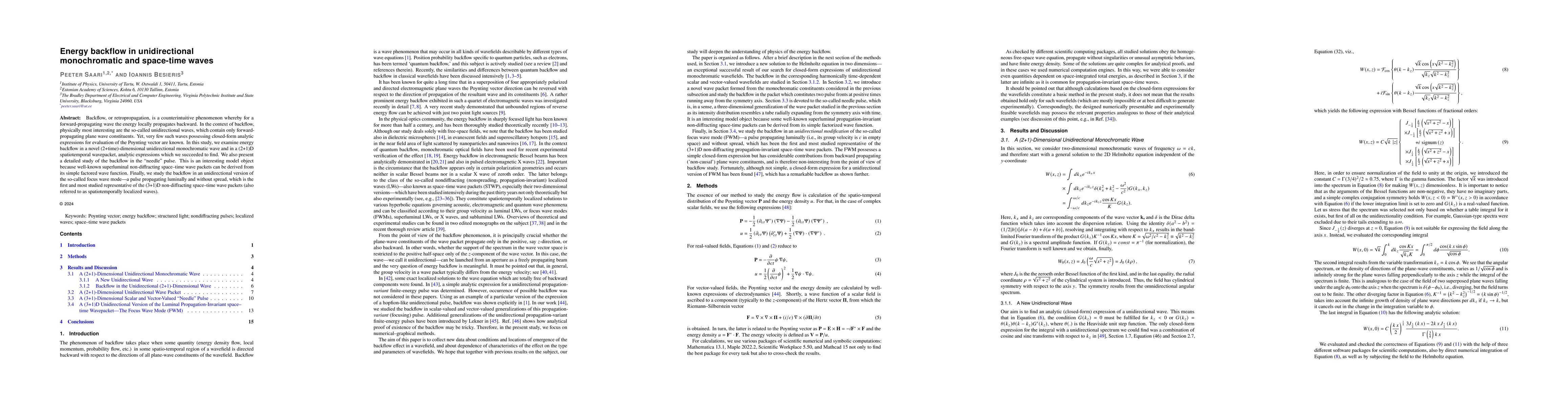 Thumbnail for Study of energy backflow in unidirectional monochromatic and space-time
  waves