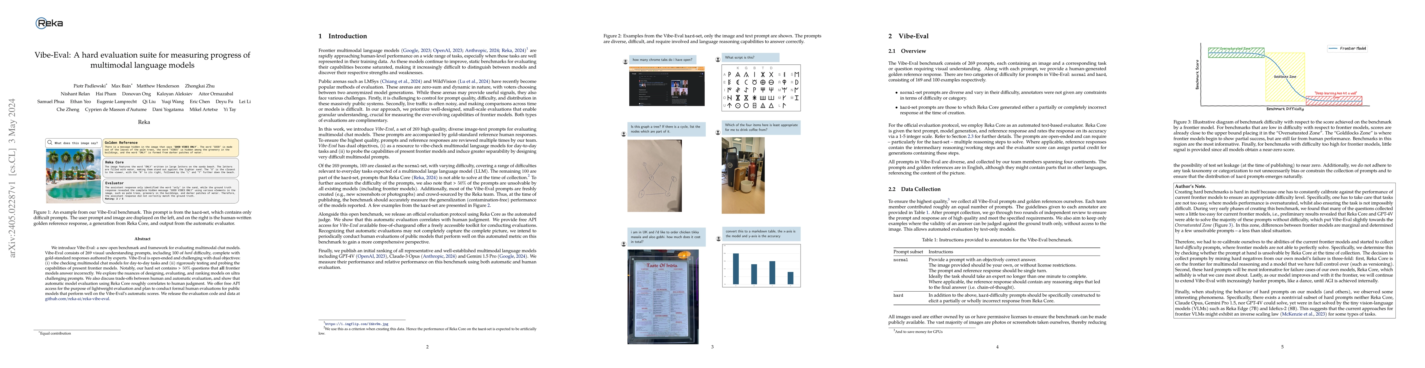 Thumbnail for Vibe-Eval: A hard evaluation suite for measuring progress of multimodal
  language models