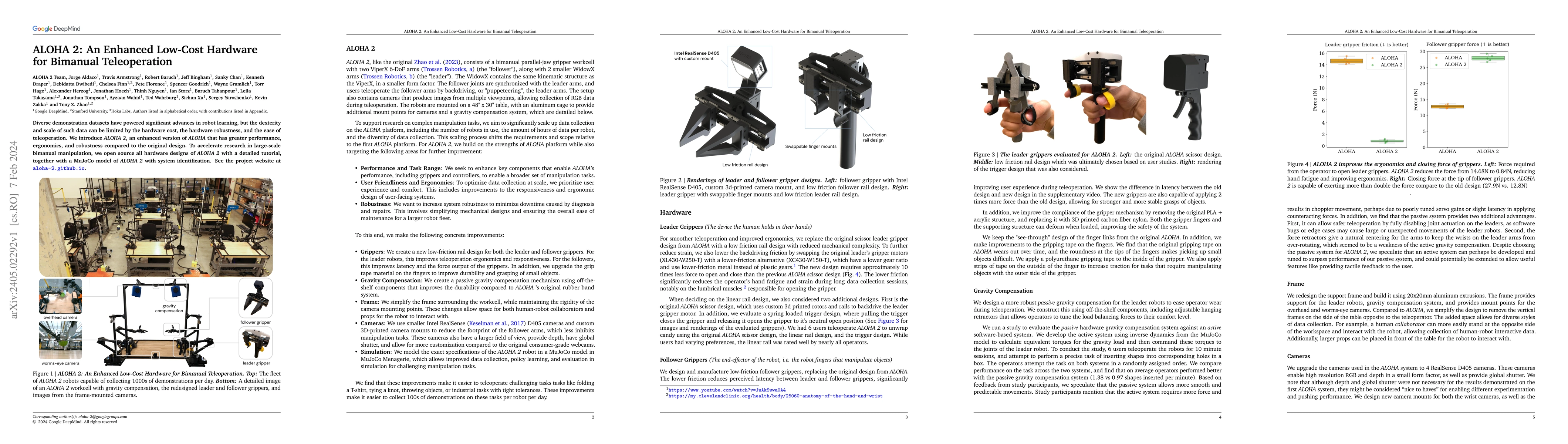 Thumbnail for ALOHA 2: An Enhanced Low-Cost Hardware for Bimanual Teleoperation