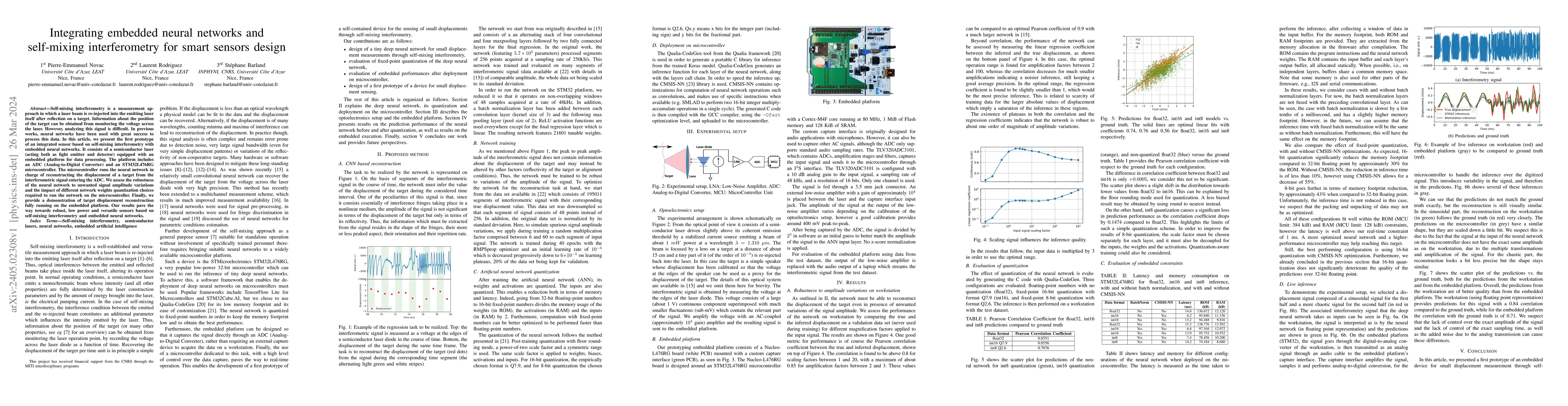 Thumbnail for Integrating embedded neural networks and self-mixing interferometry for
  smart sensors design
