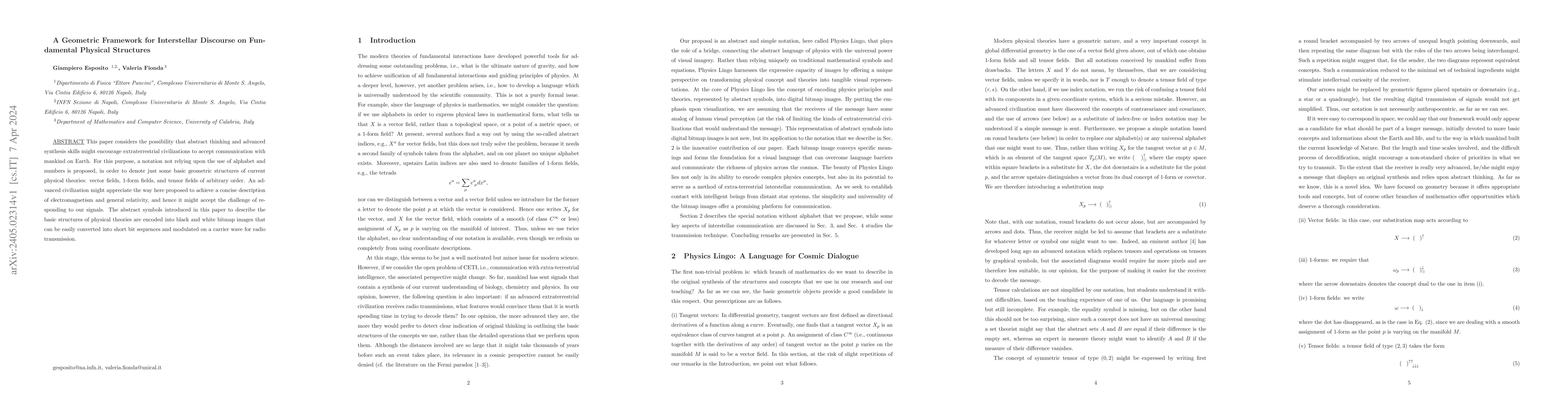 Thumbnail for A geometric framework for interstellar discourse on fundamental physical
  structures