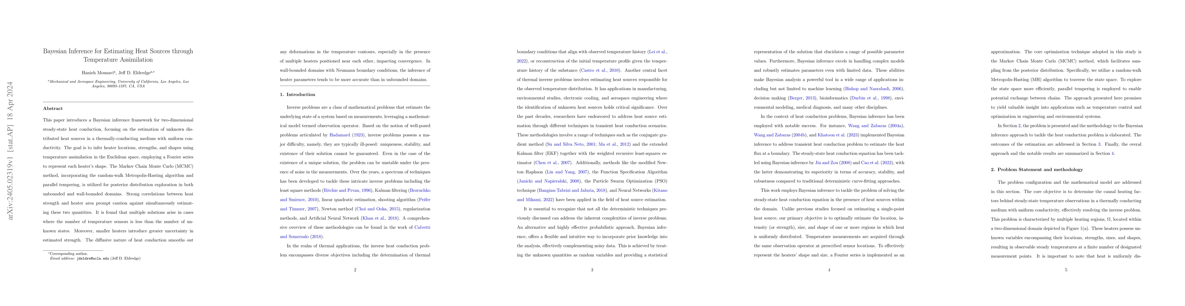Thumbnail for Bayesian Inference for Estimating Heat Sources through Temperature
  Assimilation