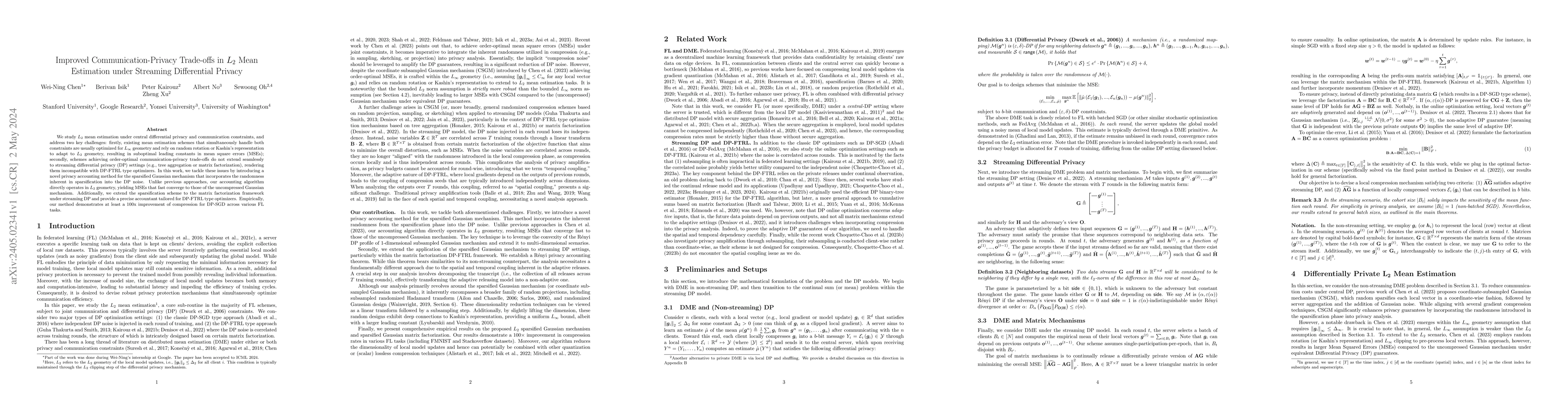 Thumbnail for Improved Communication-Privacy Trade-offs in $L_2$ Mean Estimation under
  Streaming Differential Privacy