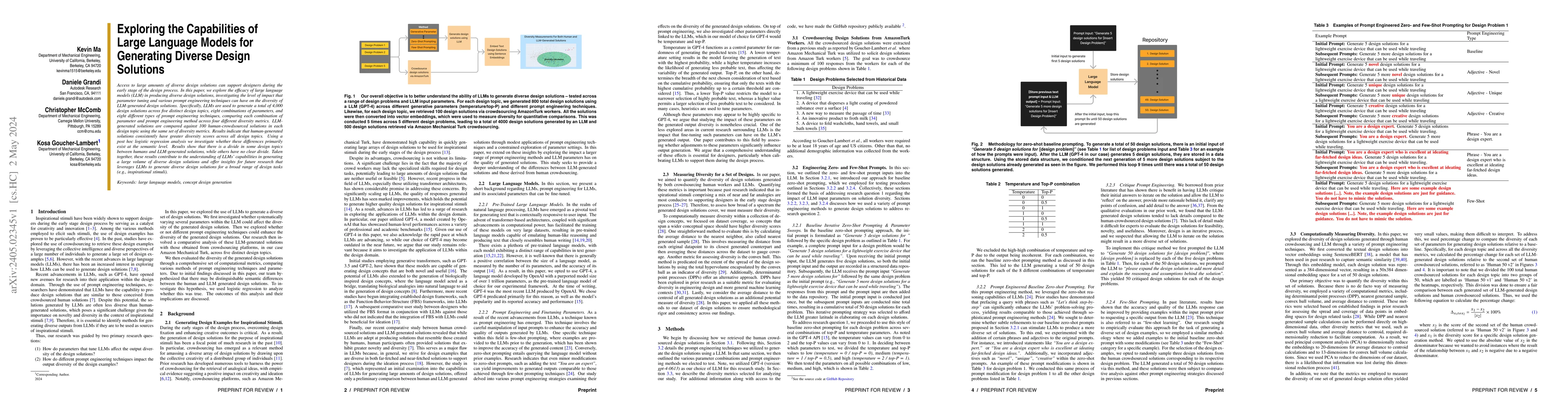 Thumbnail for Exploring the Capabilities of Large Language Models for Generating
  Diverse Design Solutions