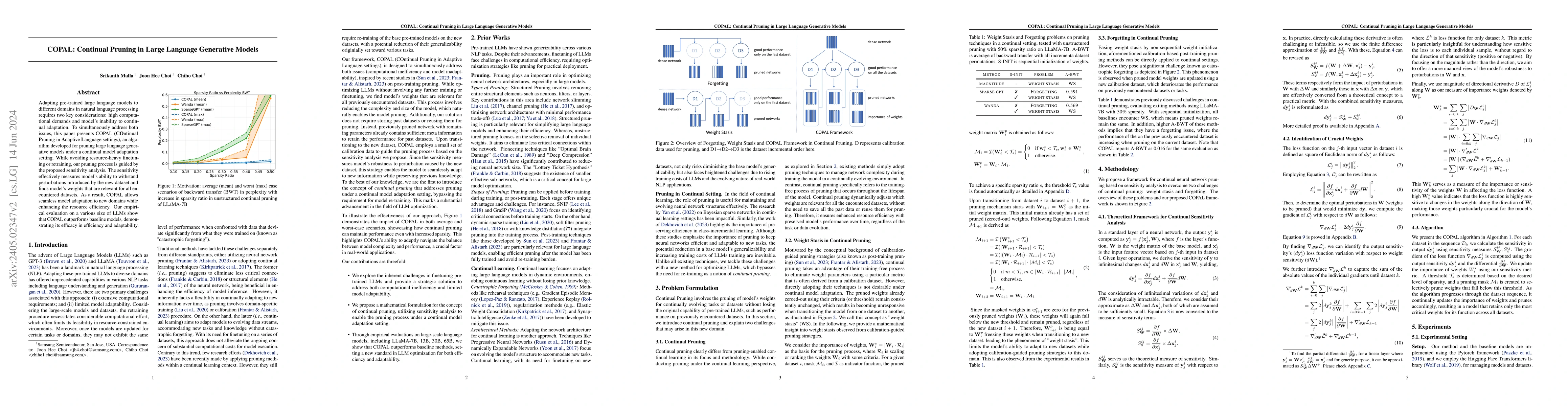 Thumbnail for COPAL: Continual Pruning in Large Language Generative Models