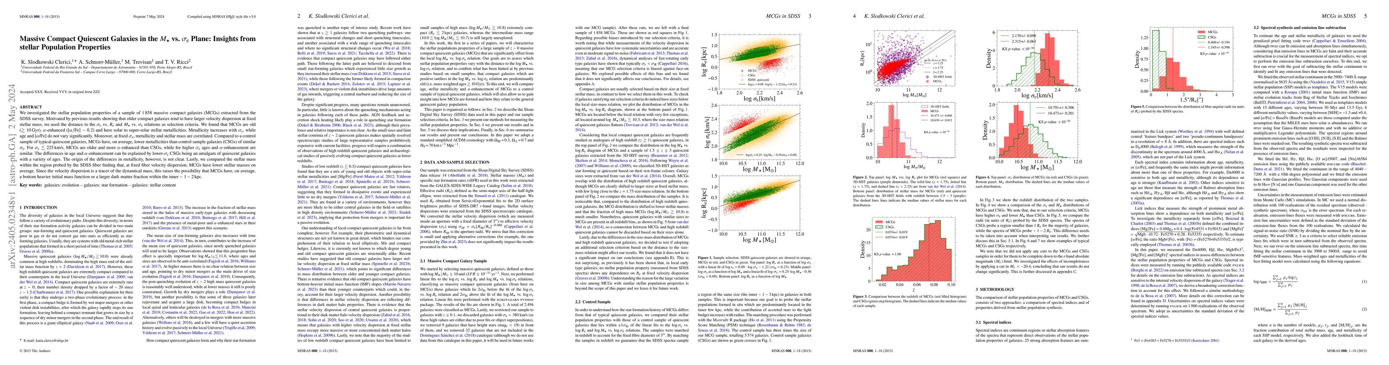 Thumbnail for Massive Compact Quiescent Galaxies in the $M_\star$ vs.
  $\sigma_\mathrm{e}$ Plane: Insights from stellar Population Properties