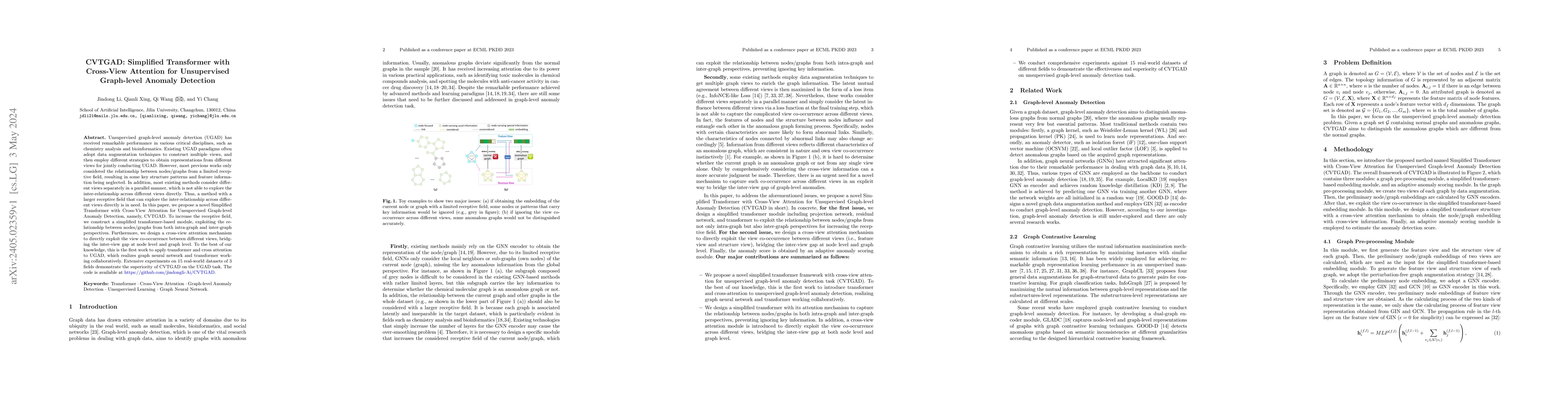 Thumbnail for CVTGAD: Simplified Transformer with Cross-View Attention for
  Unsupervised Graph-level Anomaly Detection