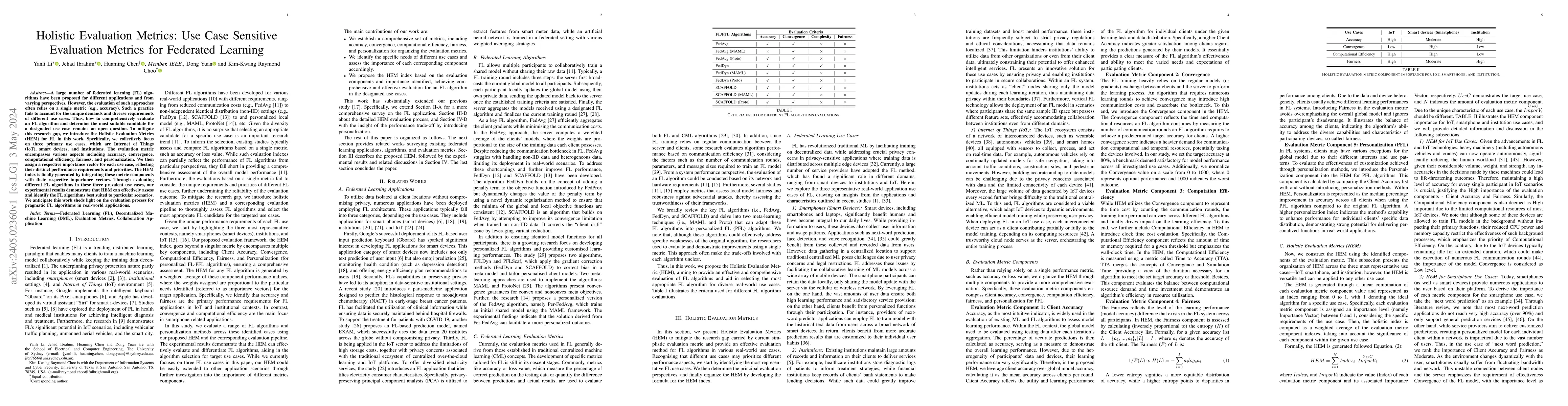 Thumbnail for Holistic Evaluation Metrics: Use Case Sensitive Evaluation Metrics for
  Federated Learning