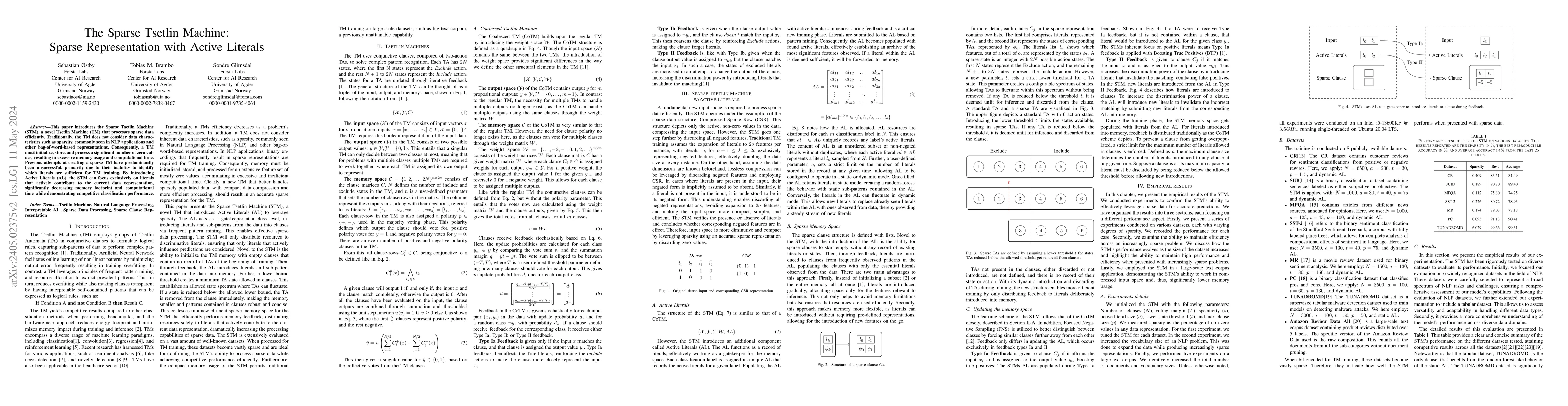 Thumbnail for The Sparse Tsetlin Machine: Sparse Representation with Active Literals