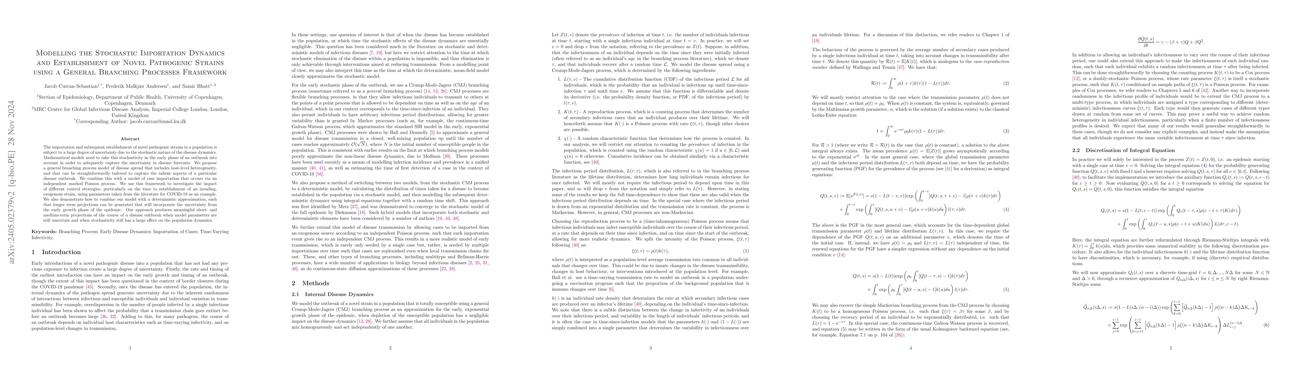 Thumbnail for Modelling the Stochastic Importation Dynamics and Establishment of Novel
  Pathogenic Strains using a General Branching Processes Framework