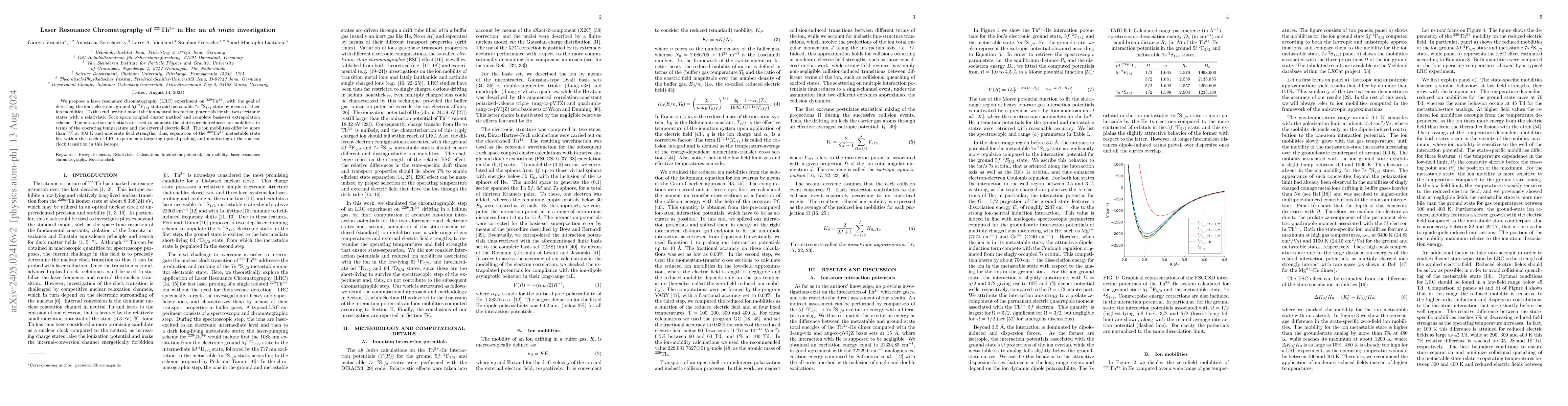 Thumbnail for Laser Resonance Chromatography of $^{229}$Th$^{3+}$ in He: an ab initio
  investigation