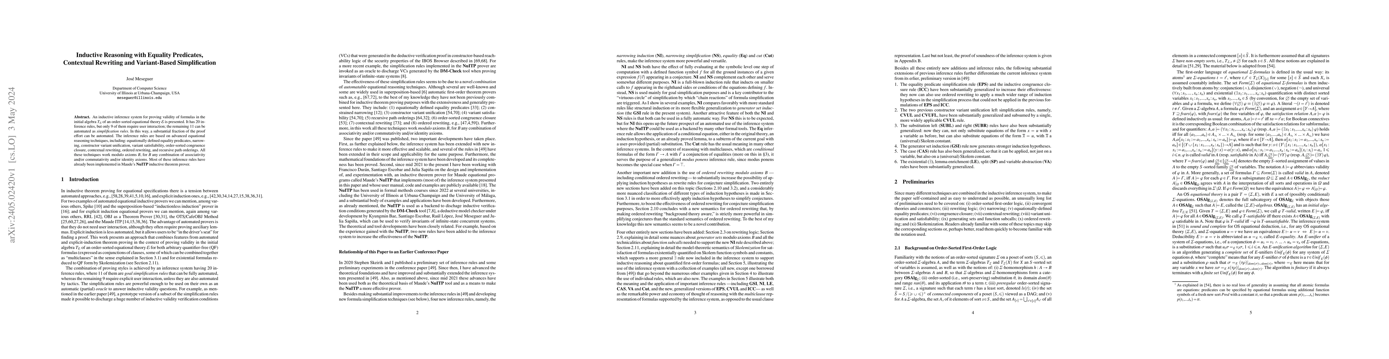 Thumbnail for Inductive Reasoning with Equality Predicates, Contextual Rewriting and
  Variant-Based Simplification