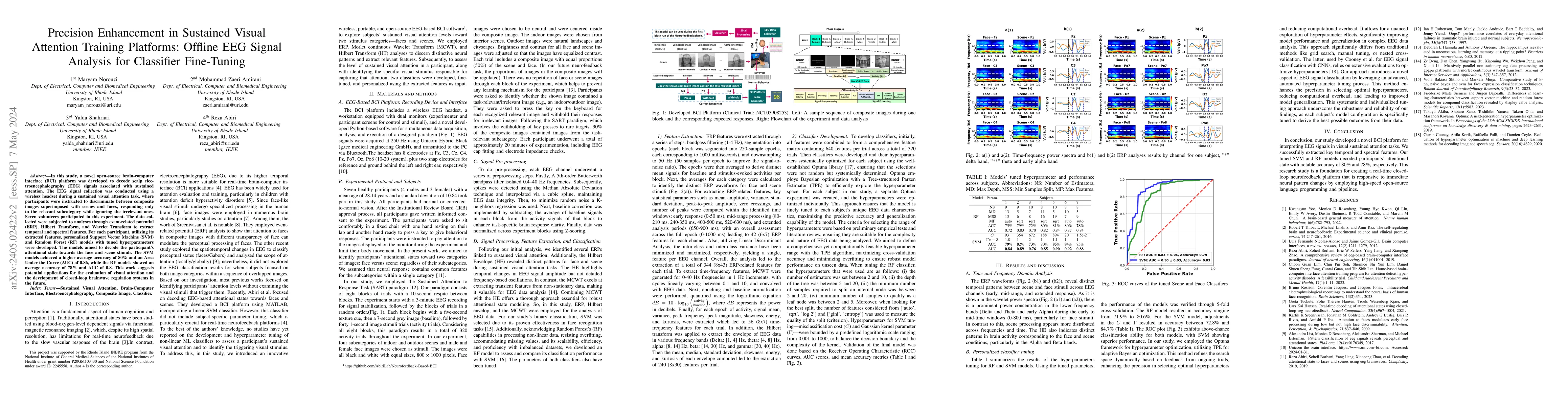 Thumbnail for Precision Enhancement in Sustained Visual Attention Training Platforms:
  Offline EEG Signal Analysis for Classifier Fine-Tuning