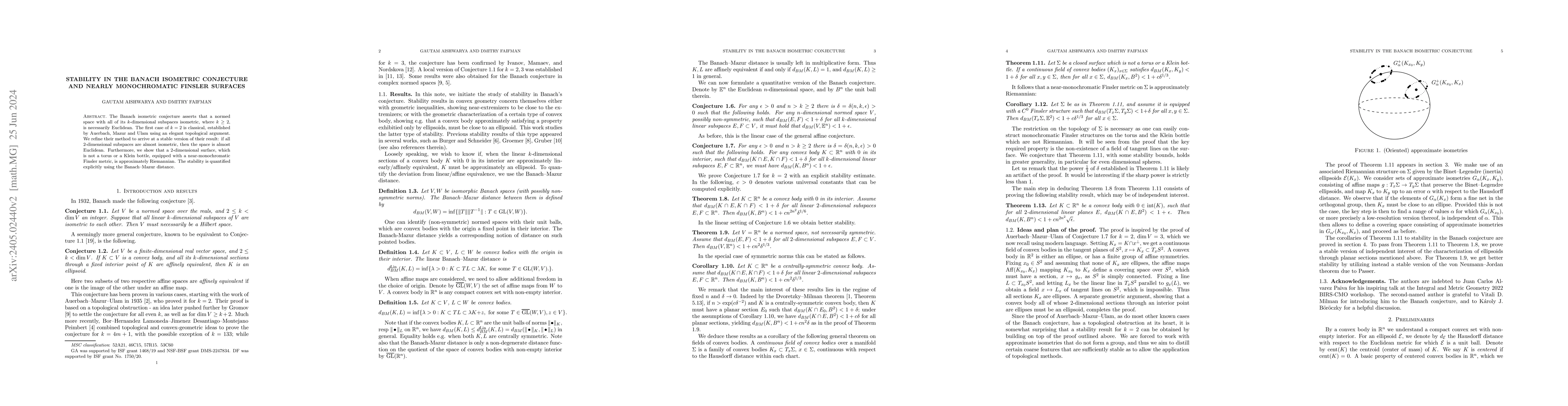 Thumbnail for Stability in the Banach isometric conjecture and nearly monochromatic
  Finsler surfaces