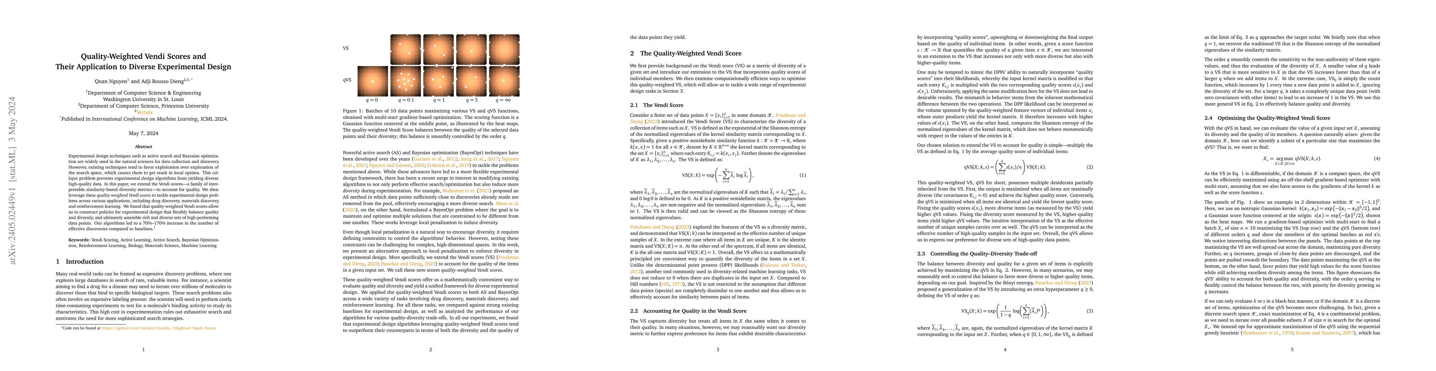 Thumbnail for Quality-Weighted Vendi Scores And Their Application To Diverse
  Experimental Design