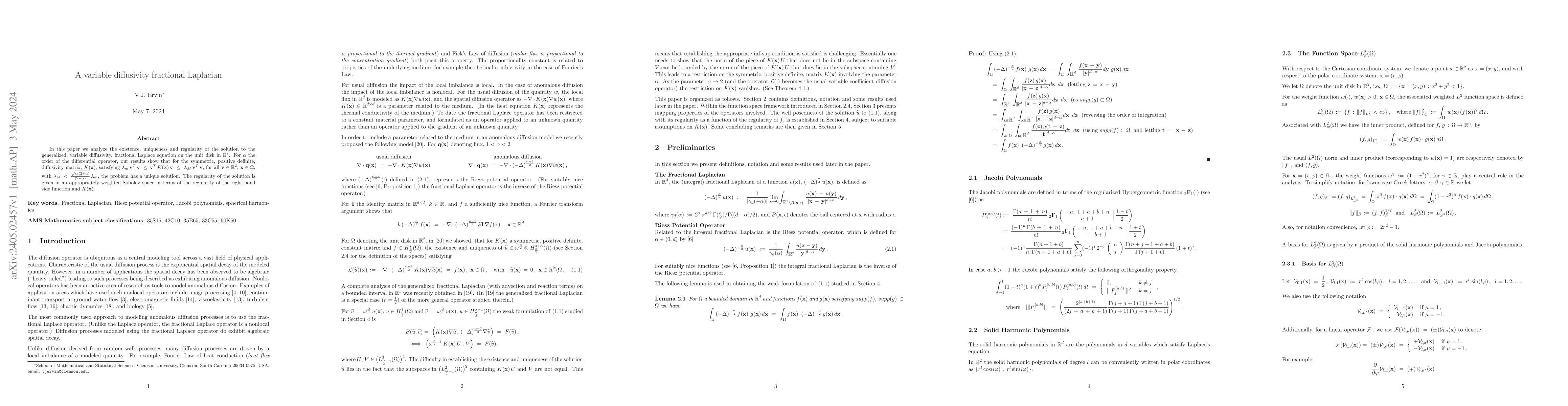 Thumbnail for A variable diffusivity fractional Laplacian