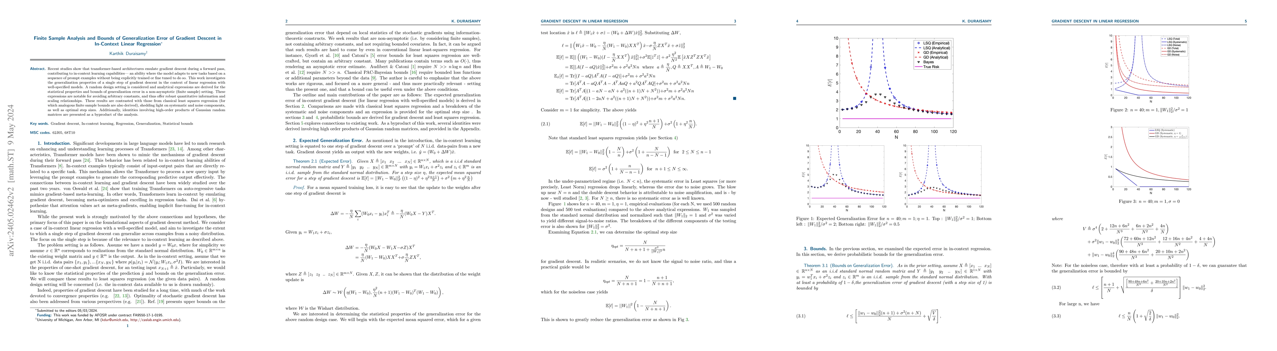 Thumbnail for Finite Sample Analysis and Bounds of Generalization Error of Gradient
  Descent in In-Context Linear Regression