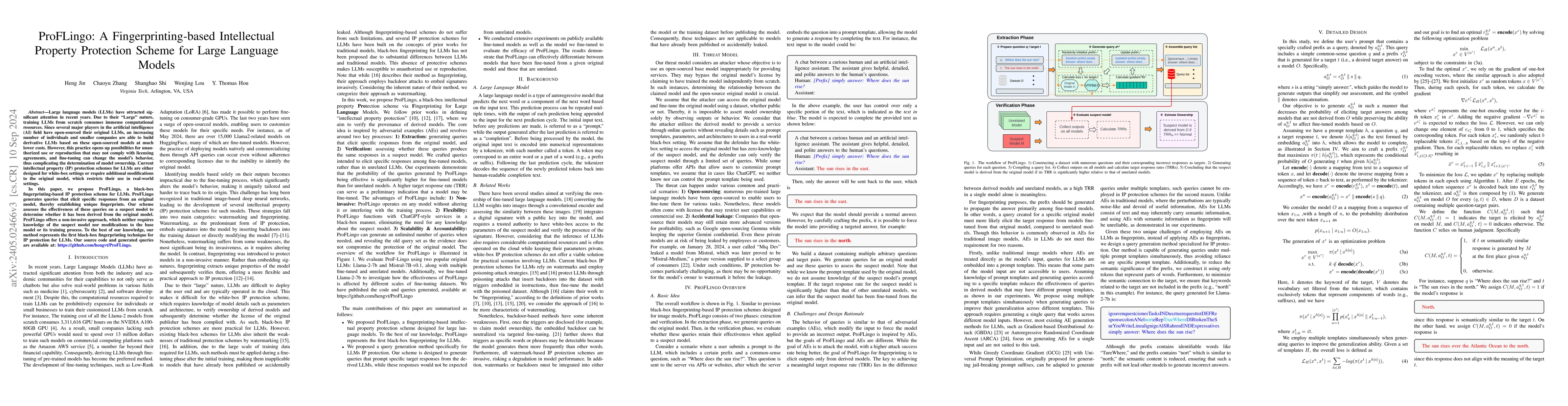 Thumbnail for ProFLingo: A Fingerprinting-based Intellectual Property Protection
  Scheme for Large Language Models