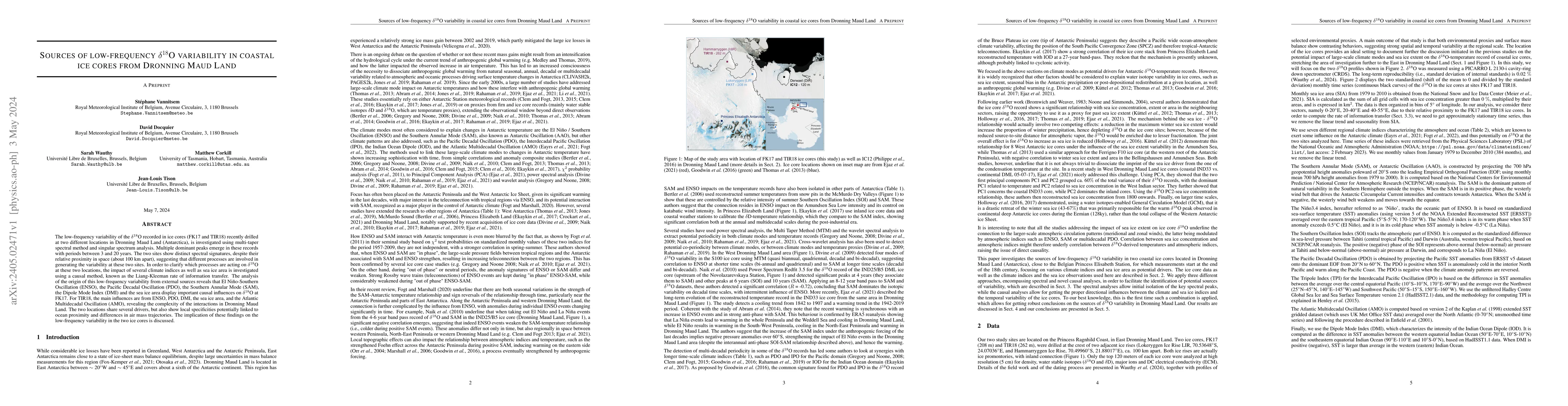 Thumbnail for Sources of low-frequency $\delta^{18}$O variability in coastal ice cores
  from Dronning Maud Land