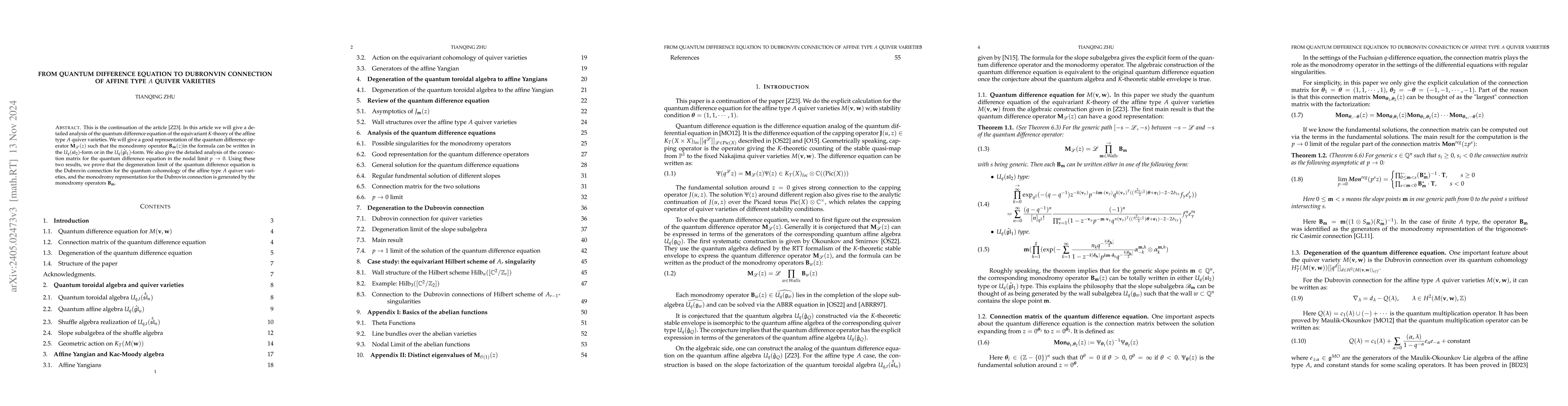 Thumbnail for From quantum difference equation to Dubrovin connection of affine type A
  quiver varieties