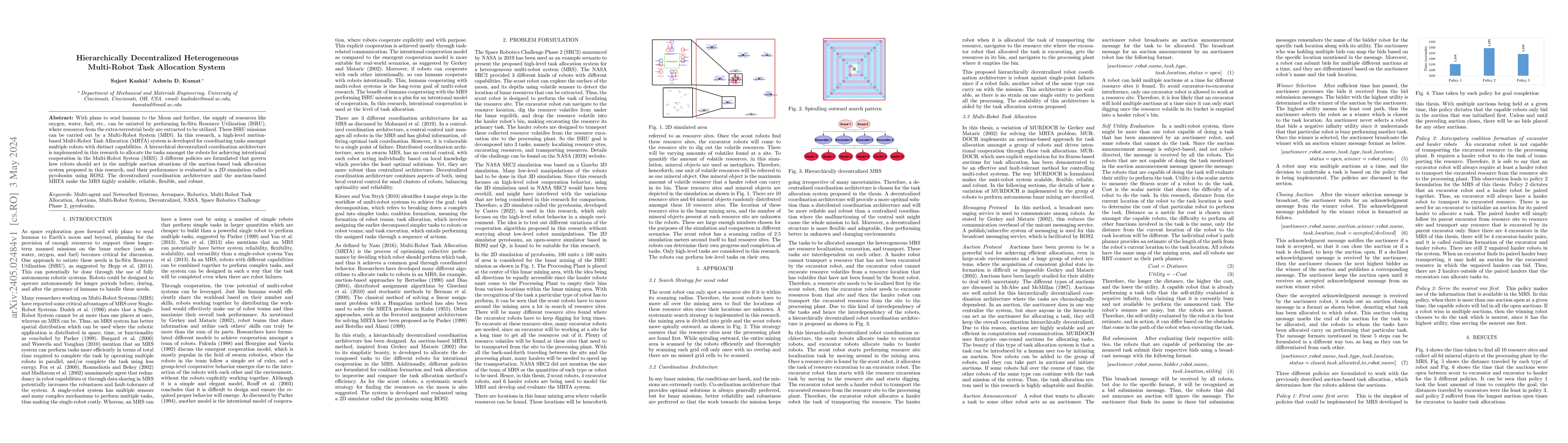 Thumbnail for Hierarchically Decentralized Heterogeneous Multi-Robot Task Allocation
  System