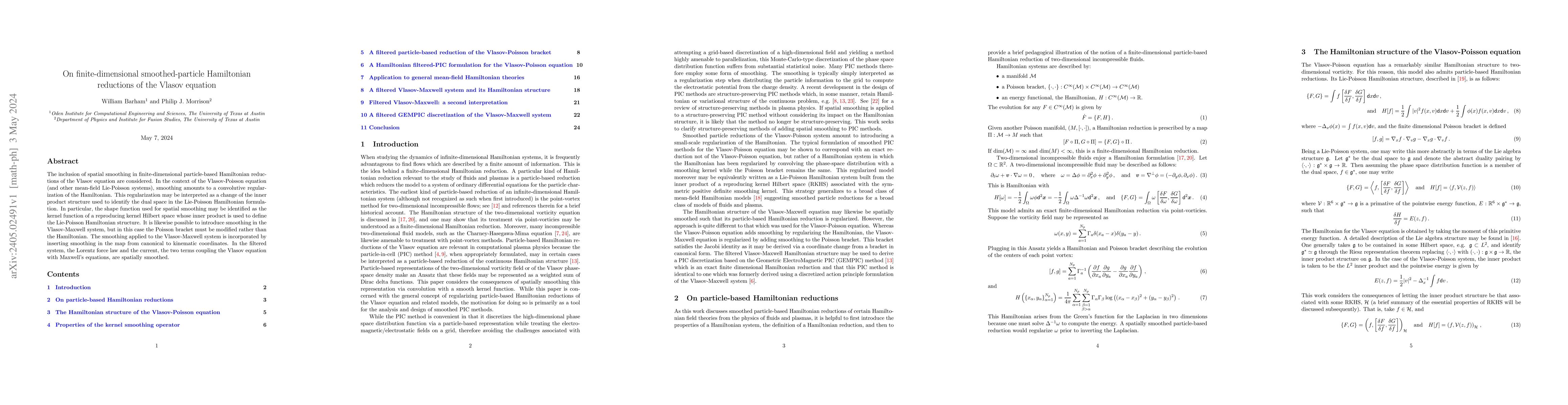 Thumbnail for On finite-dimensional smoothed-particle Hamiltonian reductions of the
  Vlasov equation