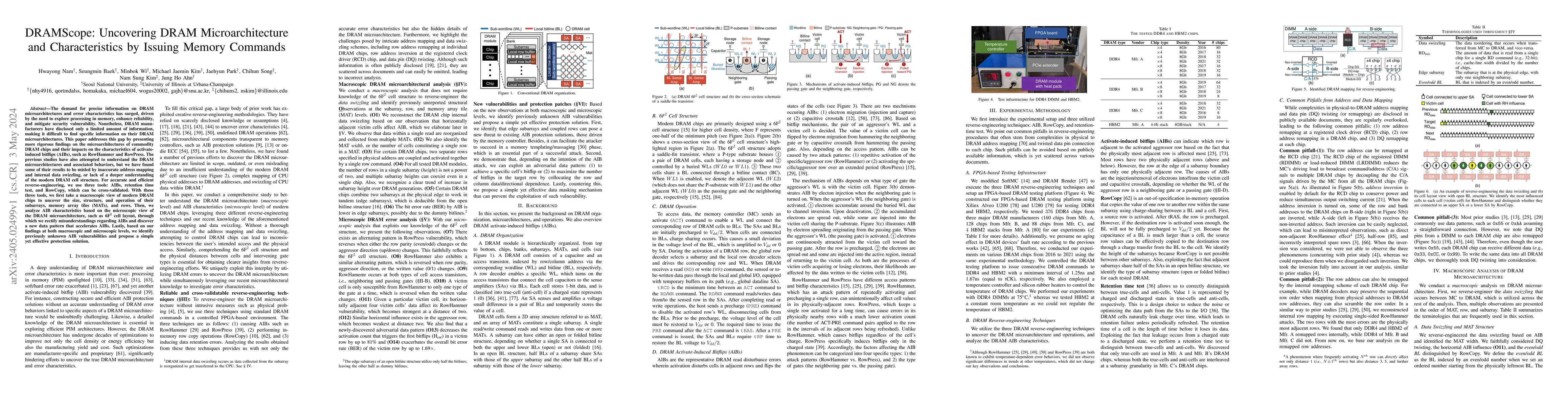 Thumbnail for DRAMScope: Uncovering DRAM Microarchitecture and Characteristics by
  Issuing Memory Commands