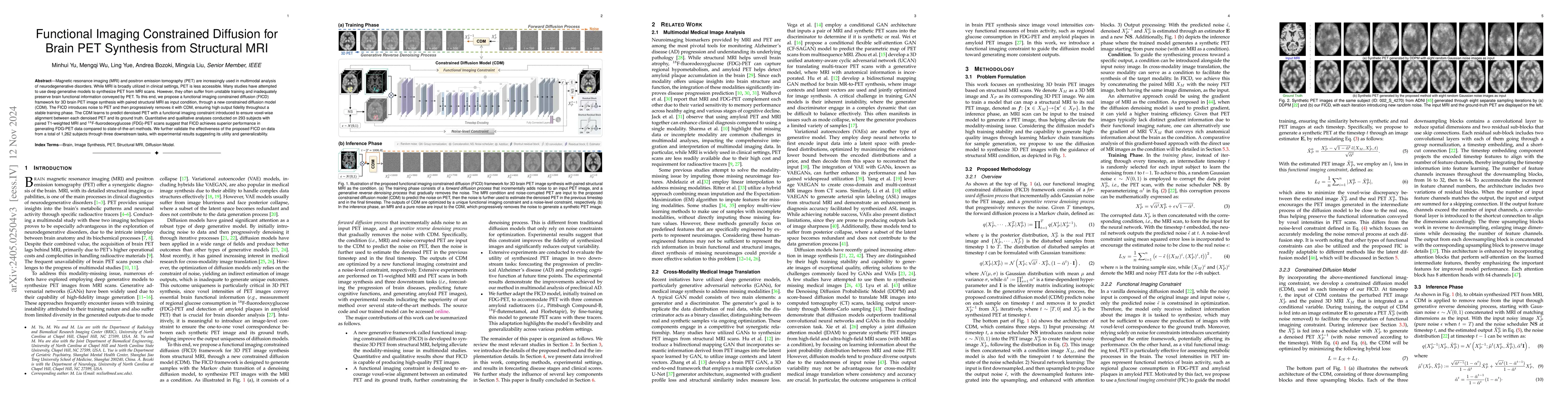 Thumbnail for Functional Imaging Constrained Diffusion for Brain PET Synthesis from
  Structural MRI