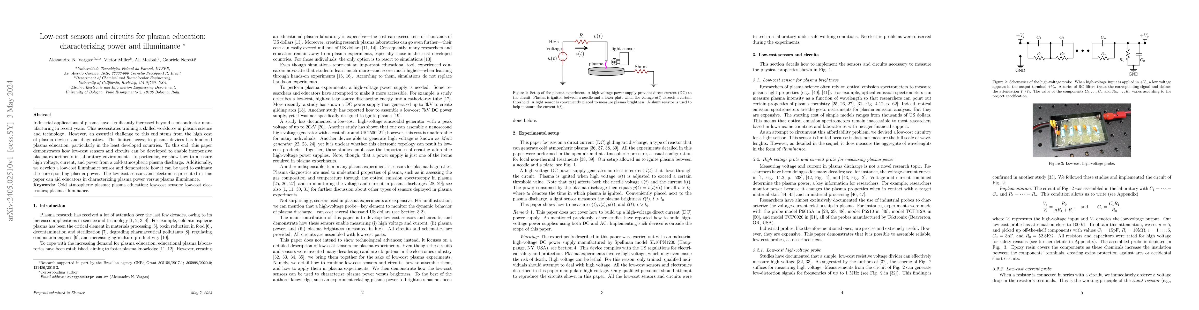 Thumbnail for Low-cost sensors and circuits for plasma education: characterizing power
  and illuminance