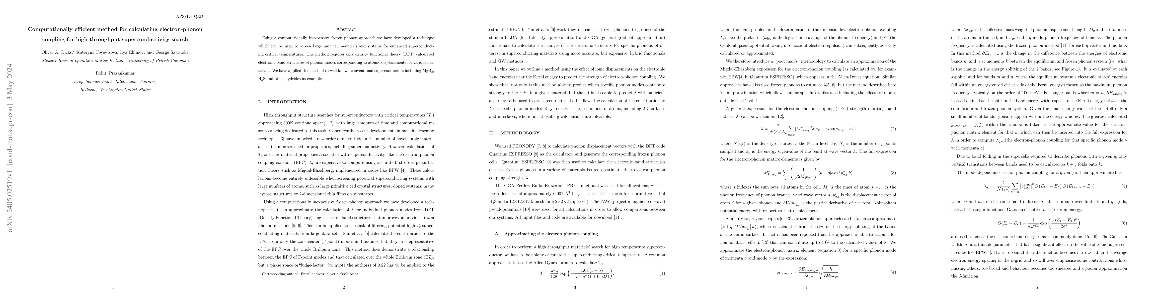 Thumbnail for Computationally efficient method for calculating electron-phonon
  coupling for high-throughput superconductivity search