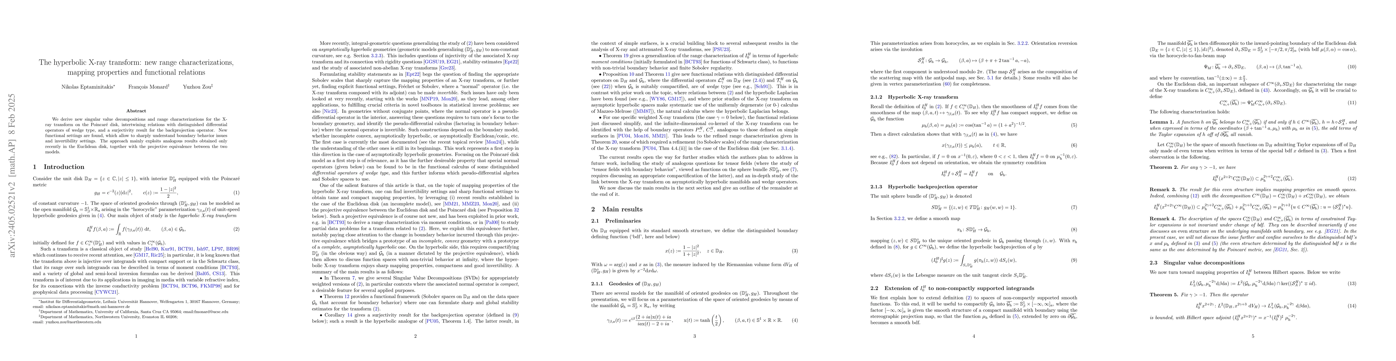 Thumbnail for The hyperbolic X-ray transform: new range characterizations, mapping
  properties and functional relations