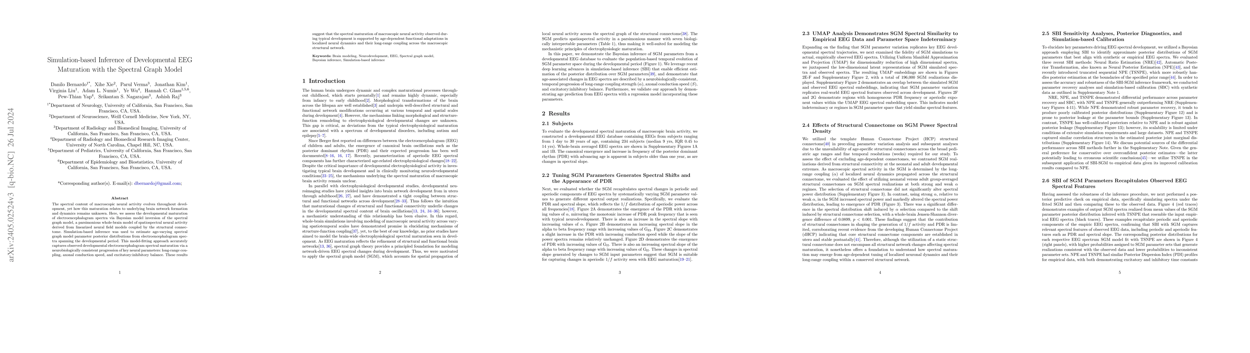 Thumbnail for Simulation-based Inference of Developmental EEG Maturation with the
  Spectral Graph Model
