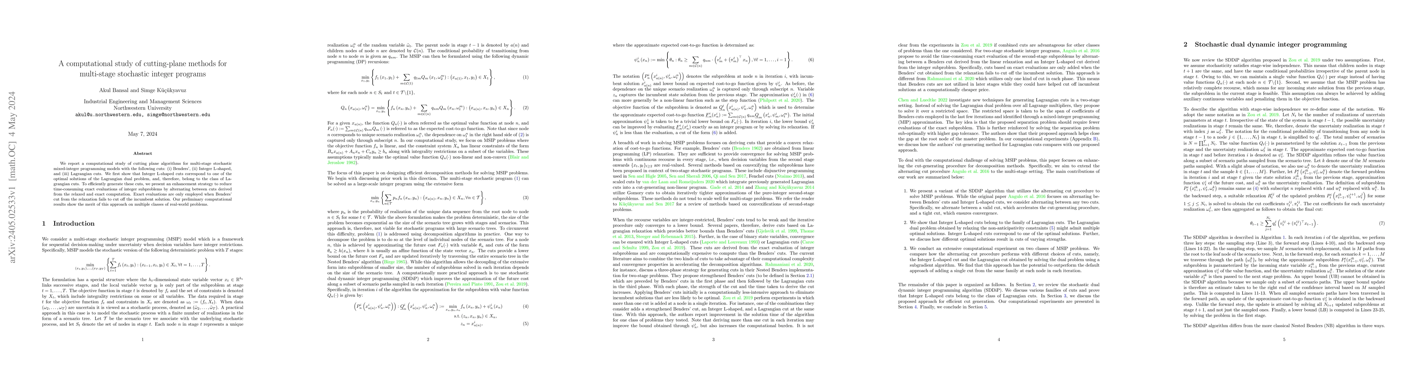 Thumbnail for A computational study of cutting-plane methods for multi-stage
  stochastic integer programs