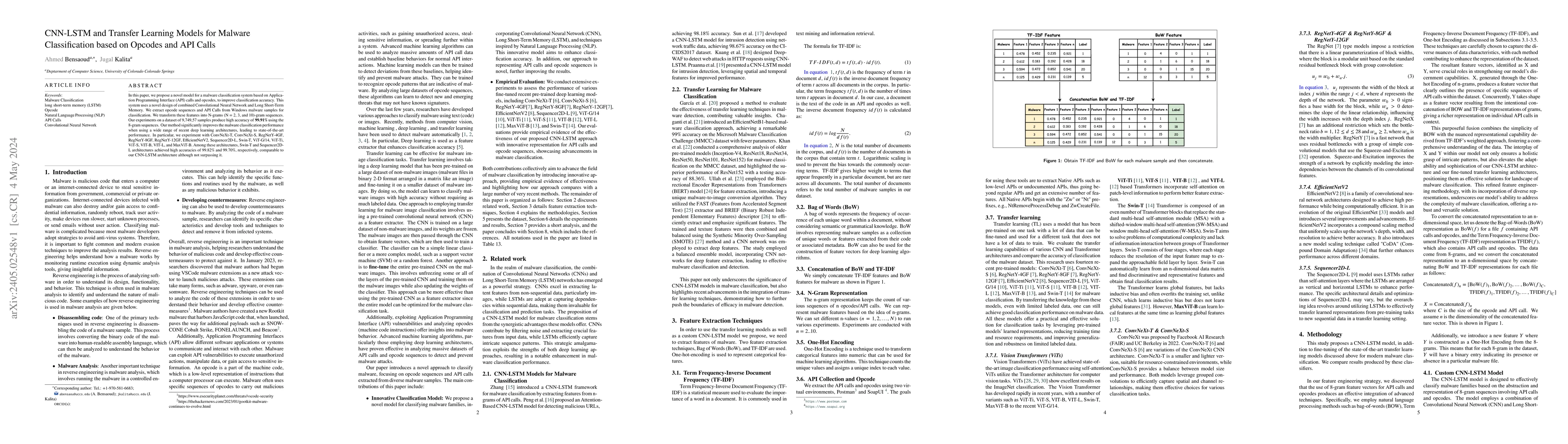 Thumbnail for CNN-LSTM and Transfer Learning Models for Malware Classification based
  on Opcodes and API Calls