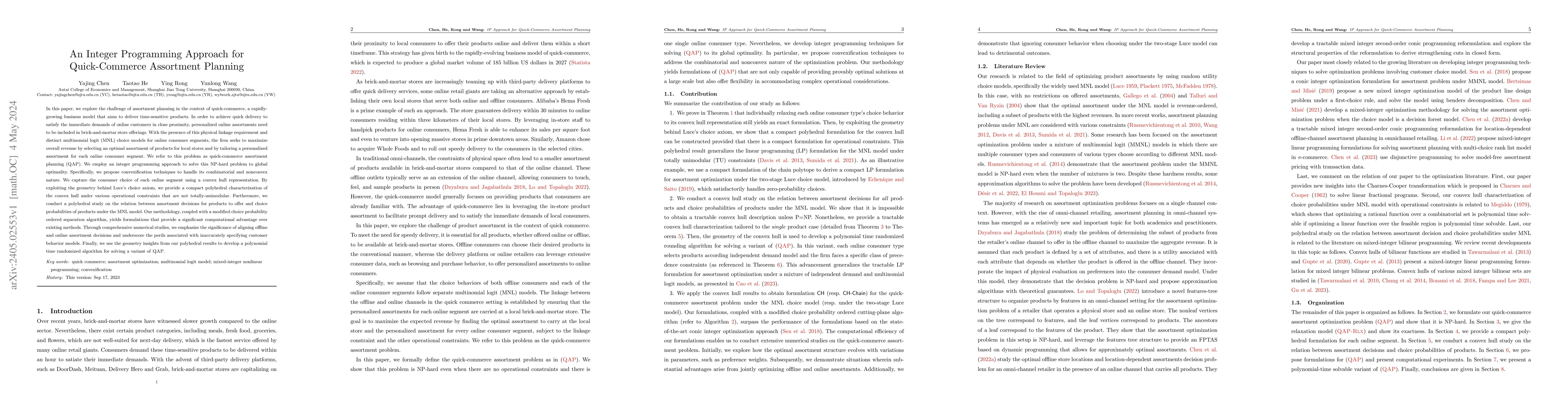 Thumbnail for An integer programming approach for quick-commerce assortment planning