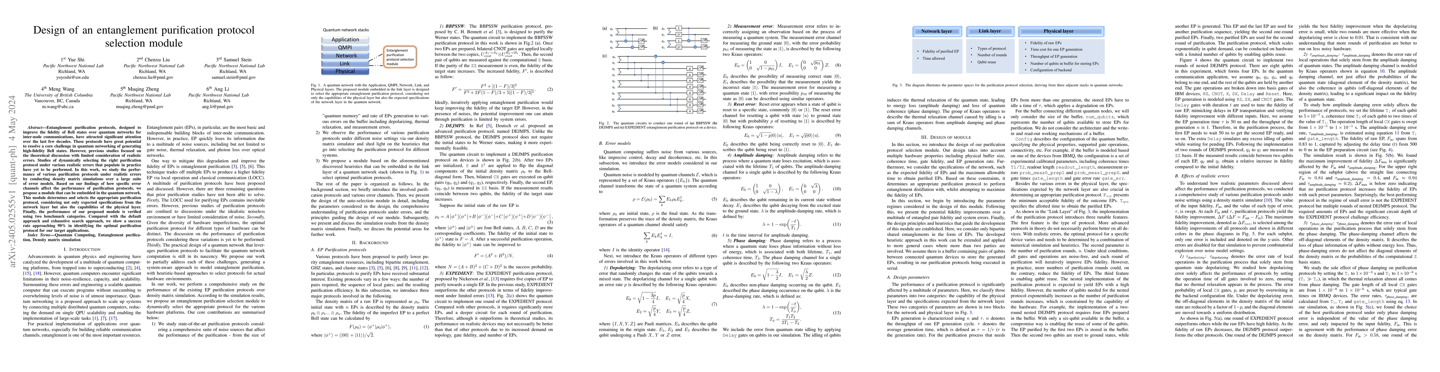 Thumbnail for Design of an entanglement purification protocol selection module